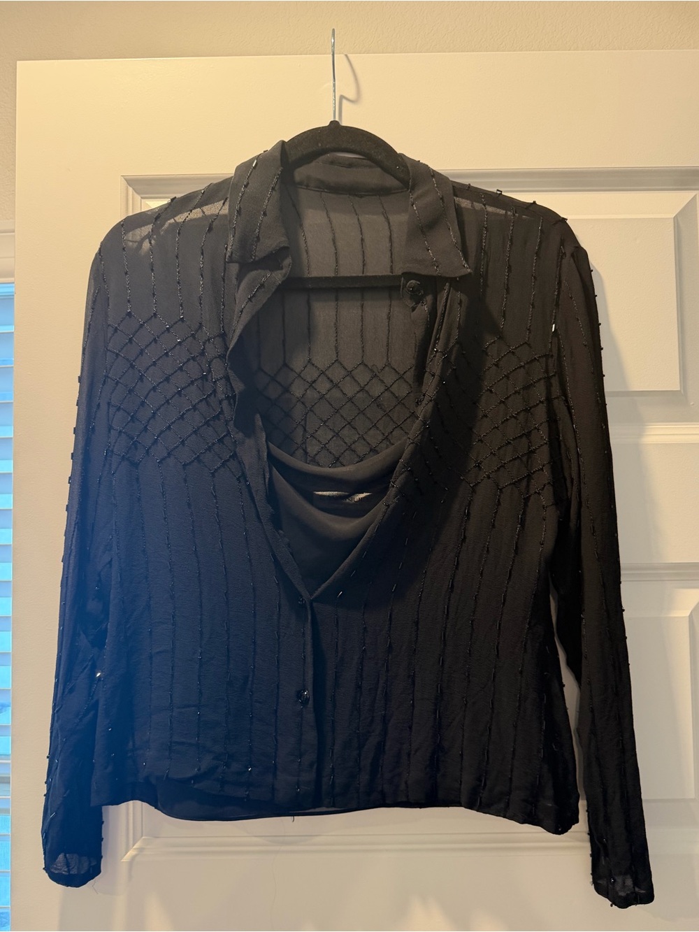 Emanuel Ungaro Black Beaded Sheer Blouse Vintage
